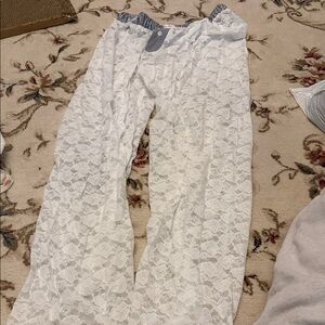 White Lace Pants Hand Over